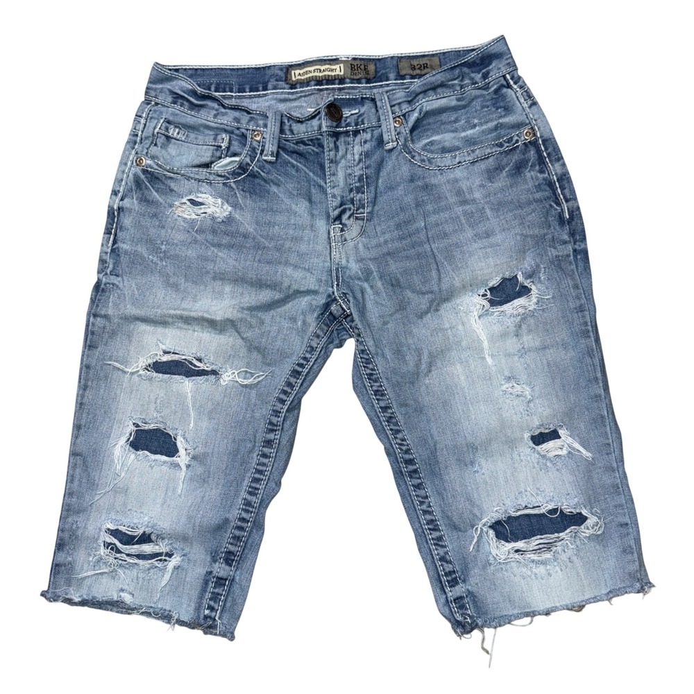 BKE Denim Shorts 32 Blue Aiden Straight Distressed Raw Hem Light Wash ABM2521